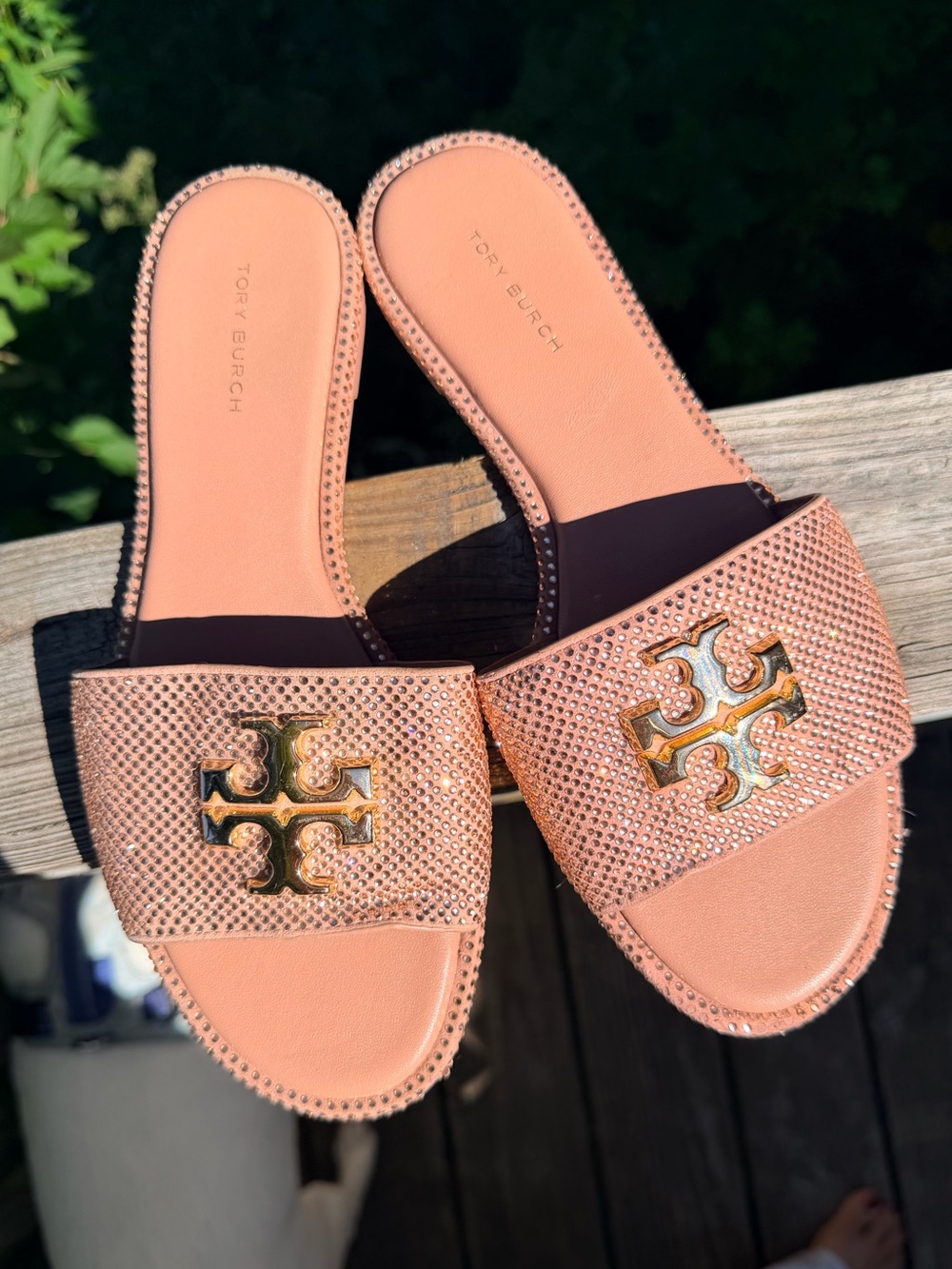 Used- Tory Burch Blush Pink Crystal Slide Sandals